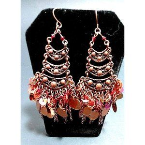 Chandelier Earrings Pierced Copperish Metal Beads